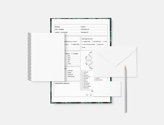 a notebook with a pen and paper on top of it