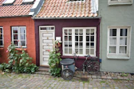 Charming traditional house facade with colorful tiles in a Lisbon street