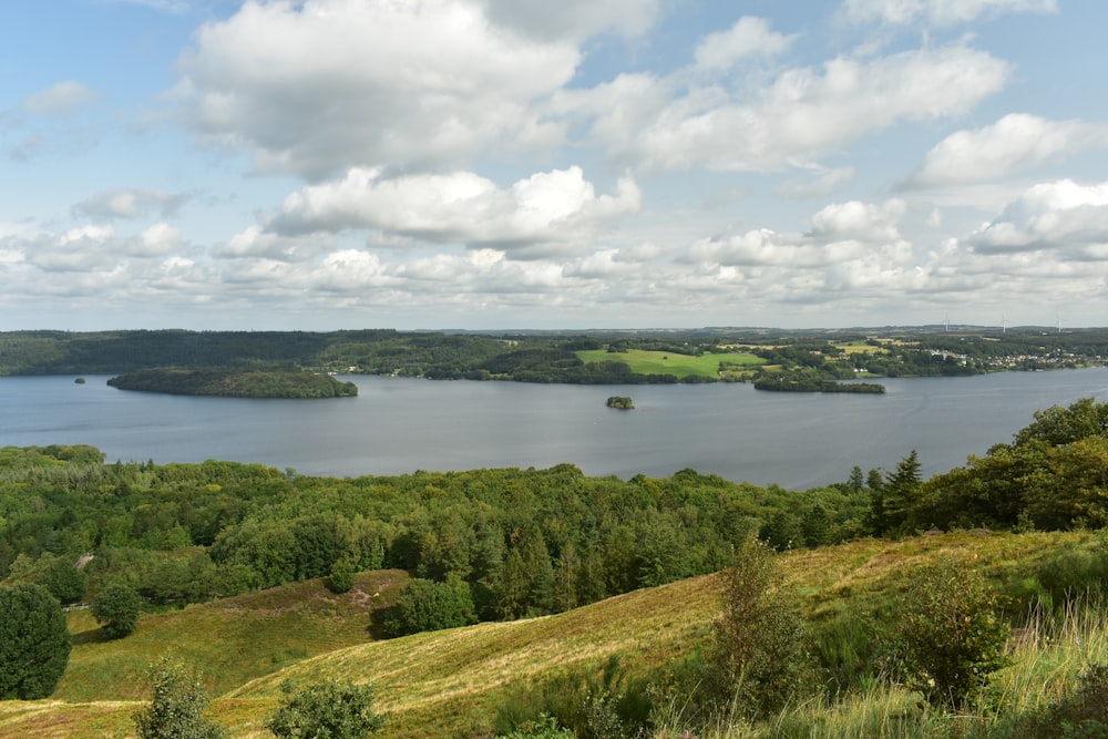 une vue panoramique sur un lac entouré d’arbres