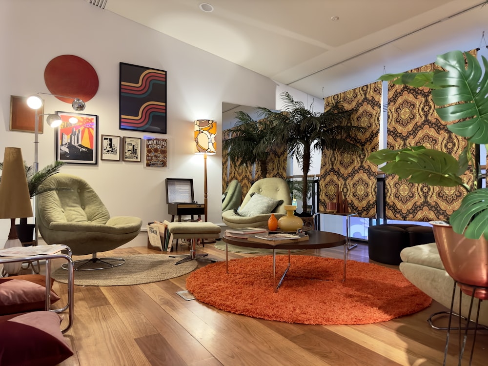 a living room filled with lots of furniture and decor