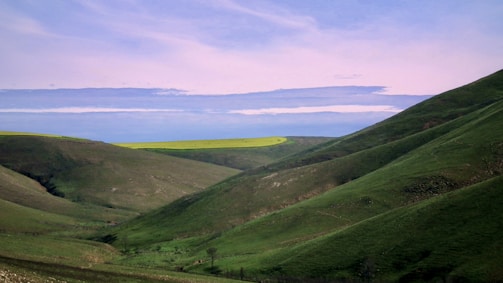 A scenic view of the rolling hills surrounding Cortijo El Maizal under a clear blue sky.
