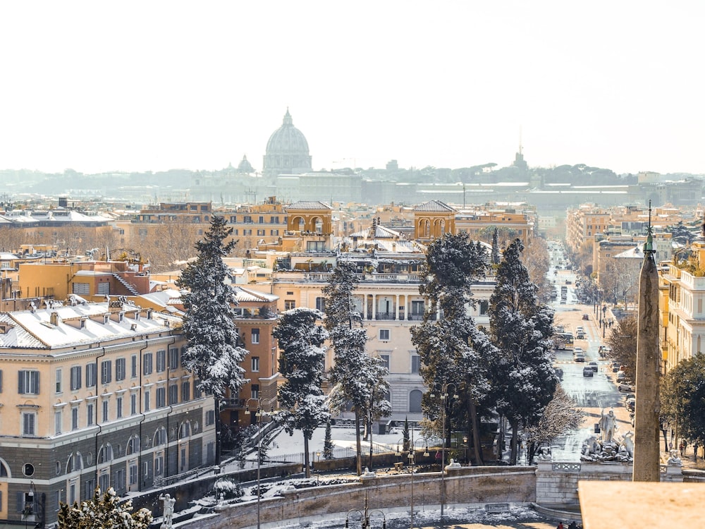 a view of a city with a bridge in the foreground