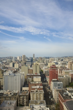 A scenic view of a city skyline with clear skies.