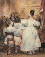 A group of diverse music enthusiasts gathered around a piano, discussing scores.