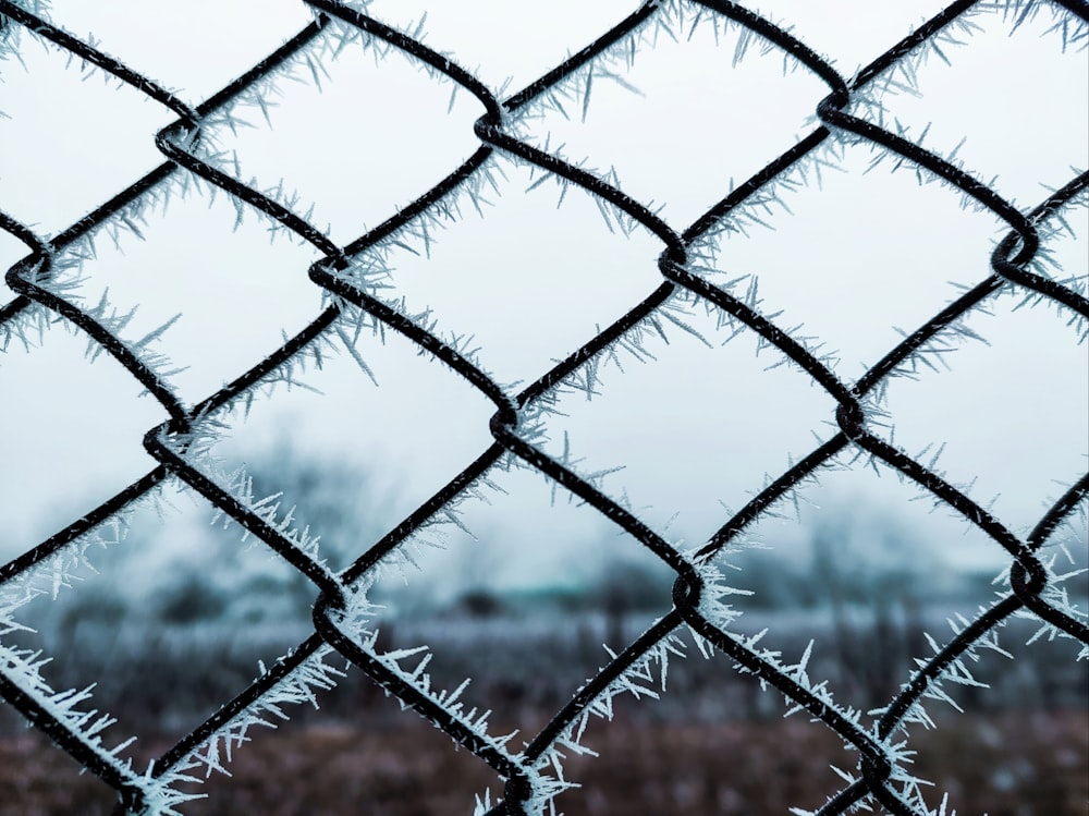 a close up of a chain link fence