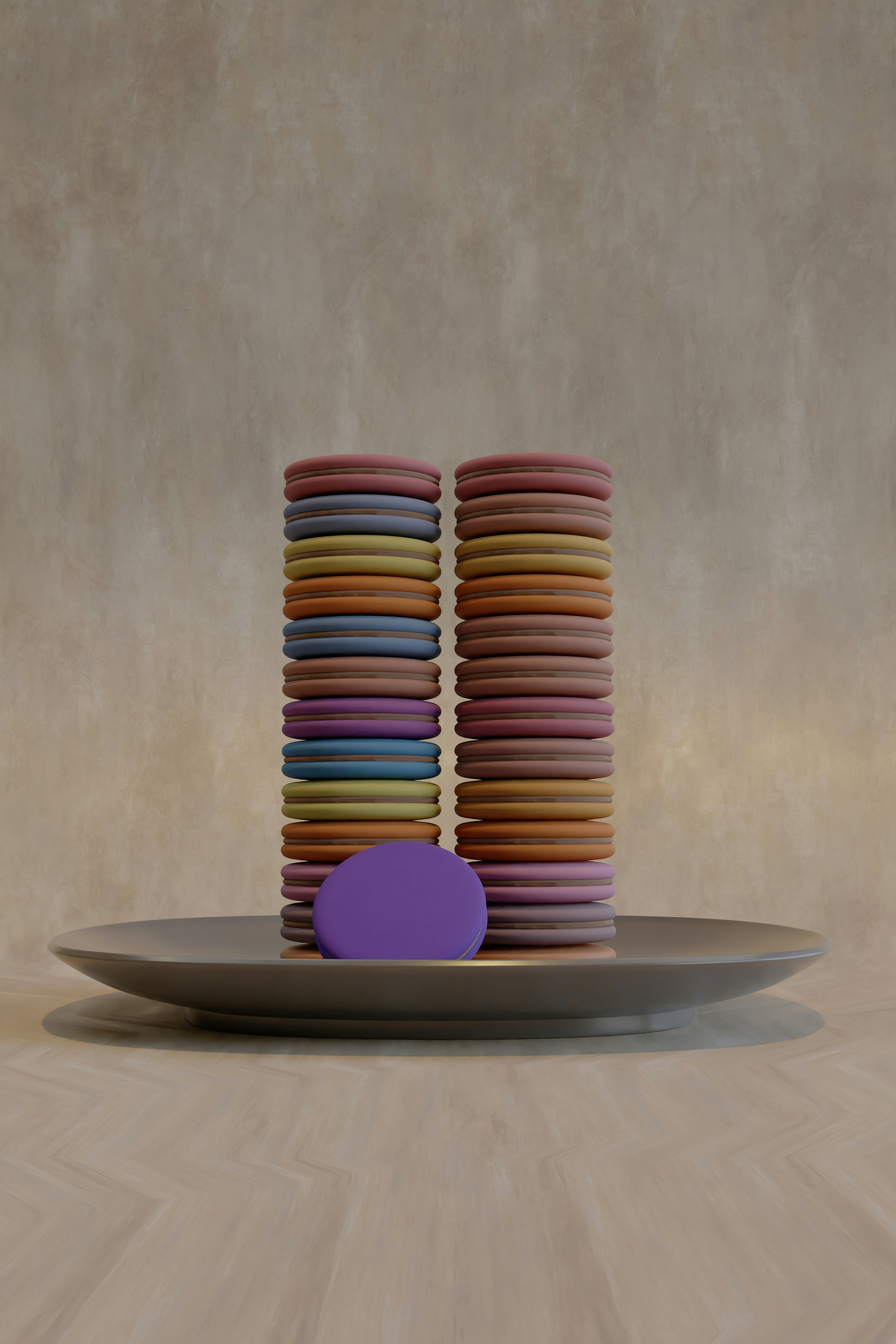 a plate with a purple object on top of it