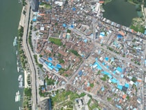 an aerial view of a city with lots of buildings