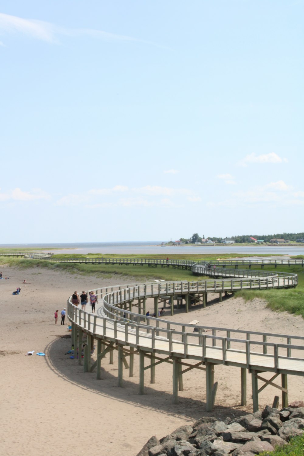 a group of people standing on top of a sandy beach