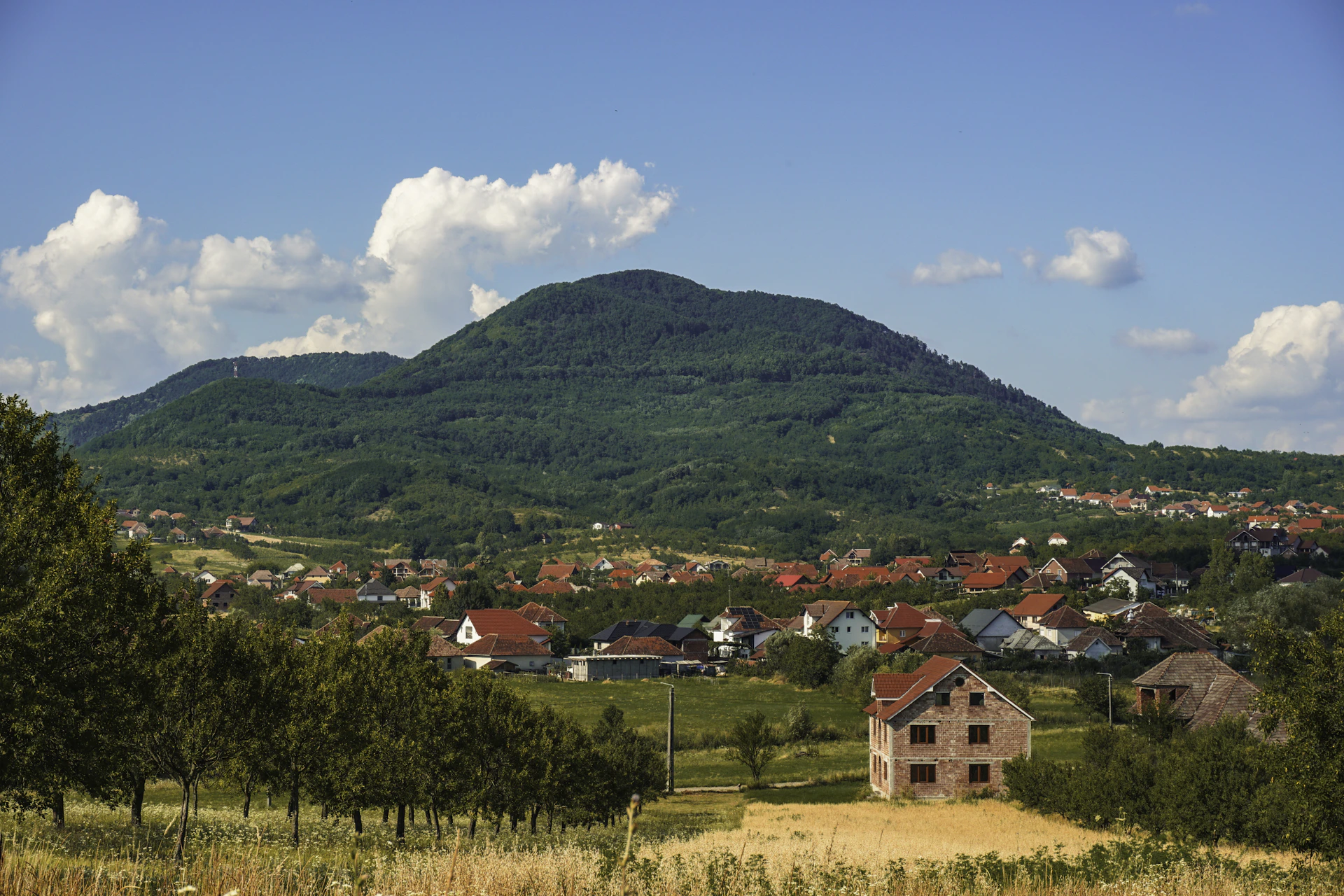 a small village in the middle of a mountain range
