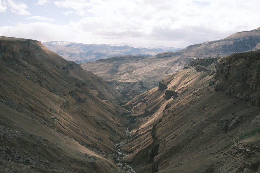 a view of a canyon with a river running through it