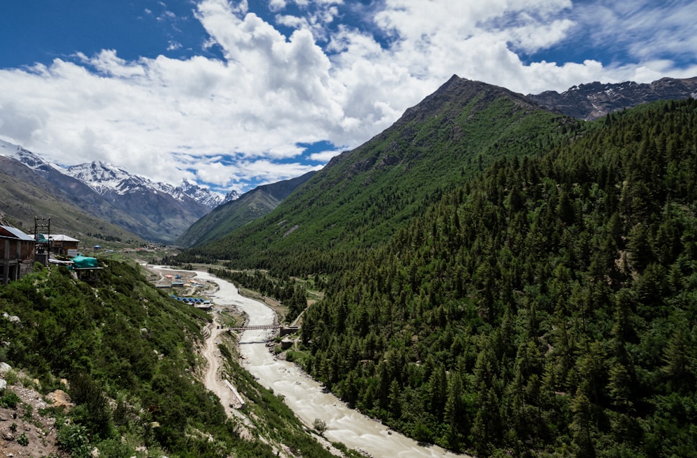 a river running through a lush green valley