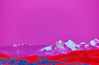 A whimsical mountain range with colorful sound waves rippling across the sky.