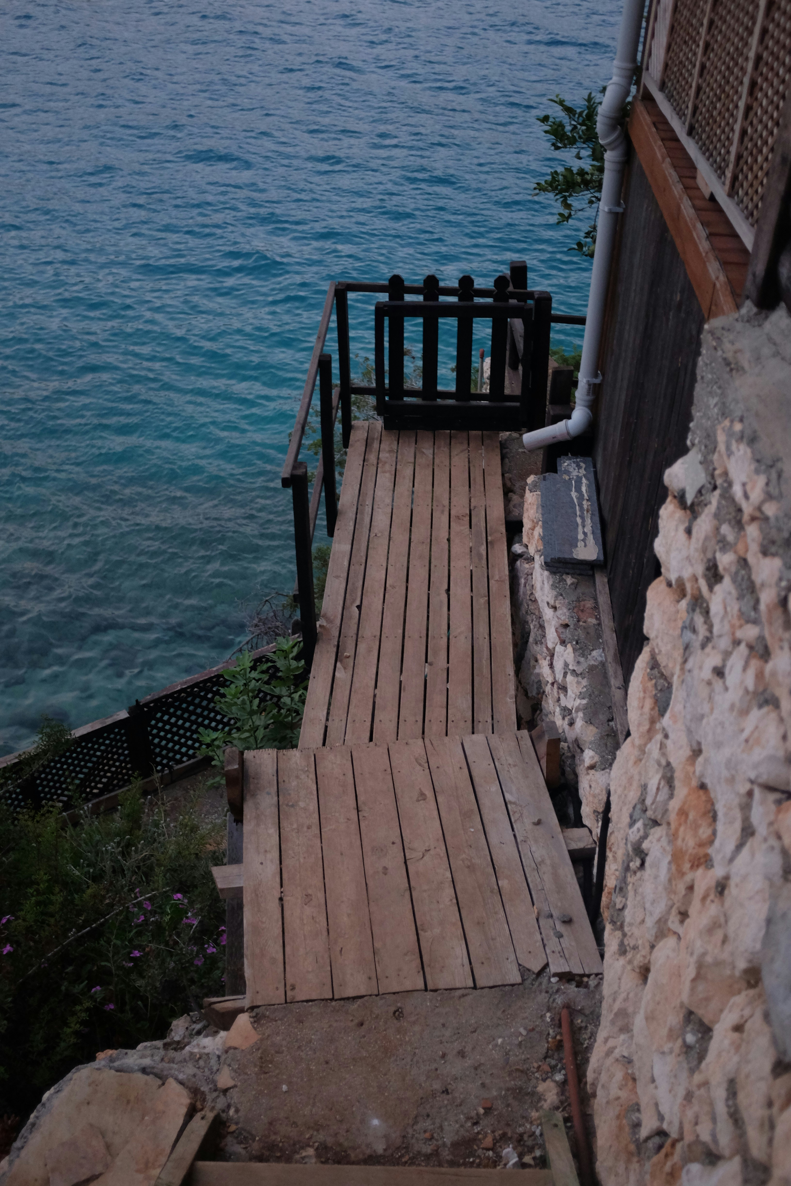 Stone steps leading down to a body of water
