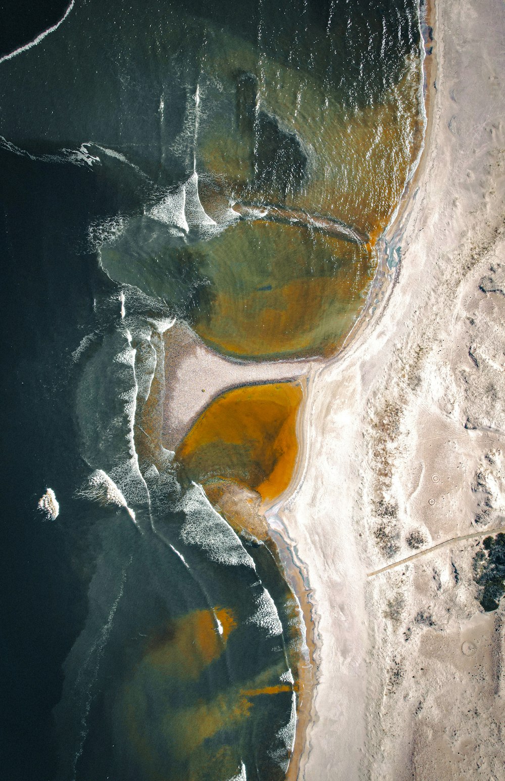 an aerial view of a body of water