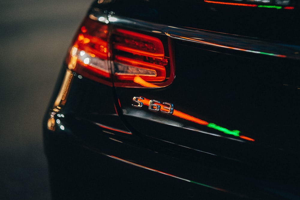 a close up of the tail lights of a car