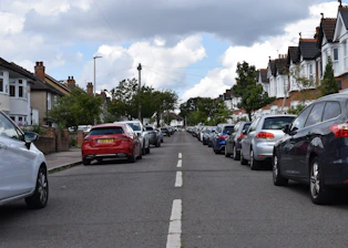 A well-maintained residential street with diverse homes representing locally sourced properties.