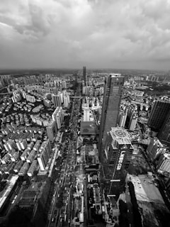 a black and white photo of a city