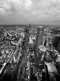 a black and white photo of a city