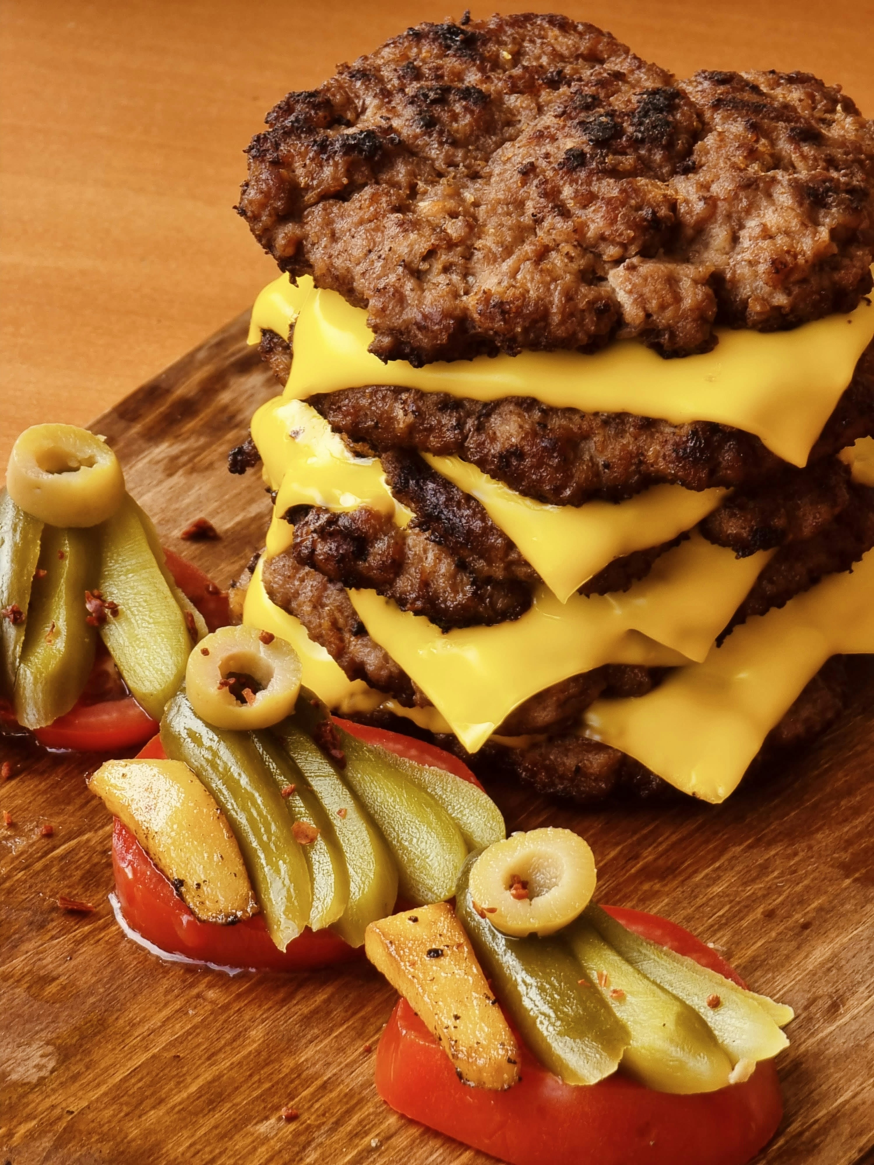 Double stacked beef burger with melted cheese