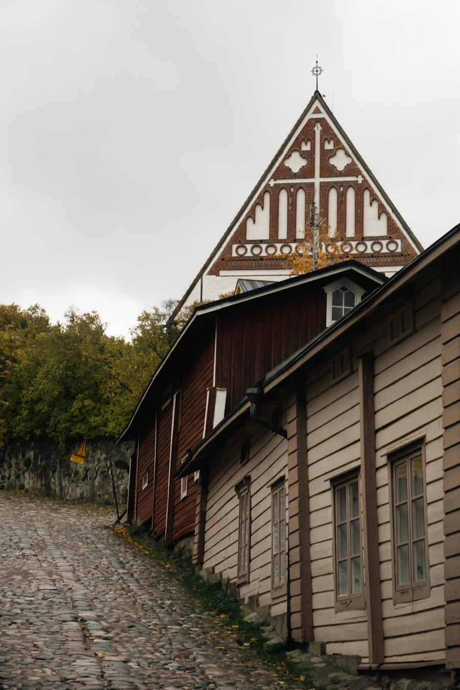 Porvoo Cathedral and old-town rooftops above the river