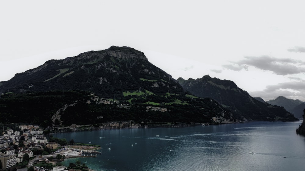 a large body of water surrounded by mountains