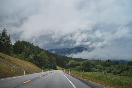 a road with a mountain in the background