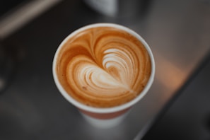 A beautifully crafted latte with intricate heart art.