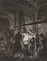 A group of artisans sharing stories around a fire circle, crafting and laughing together.