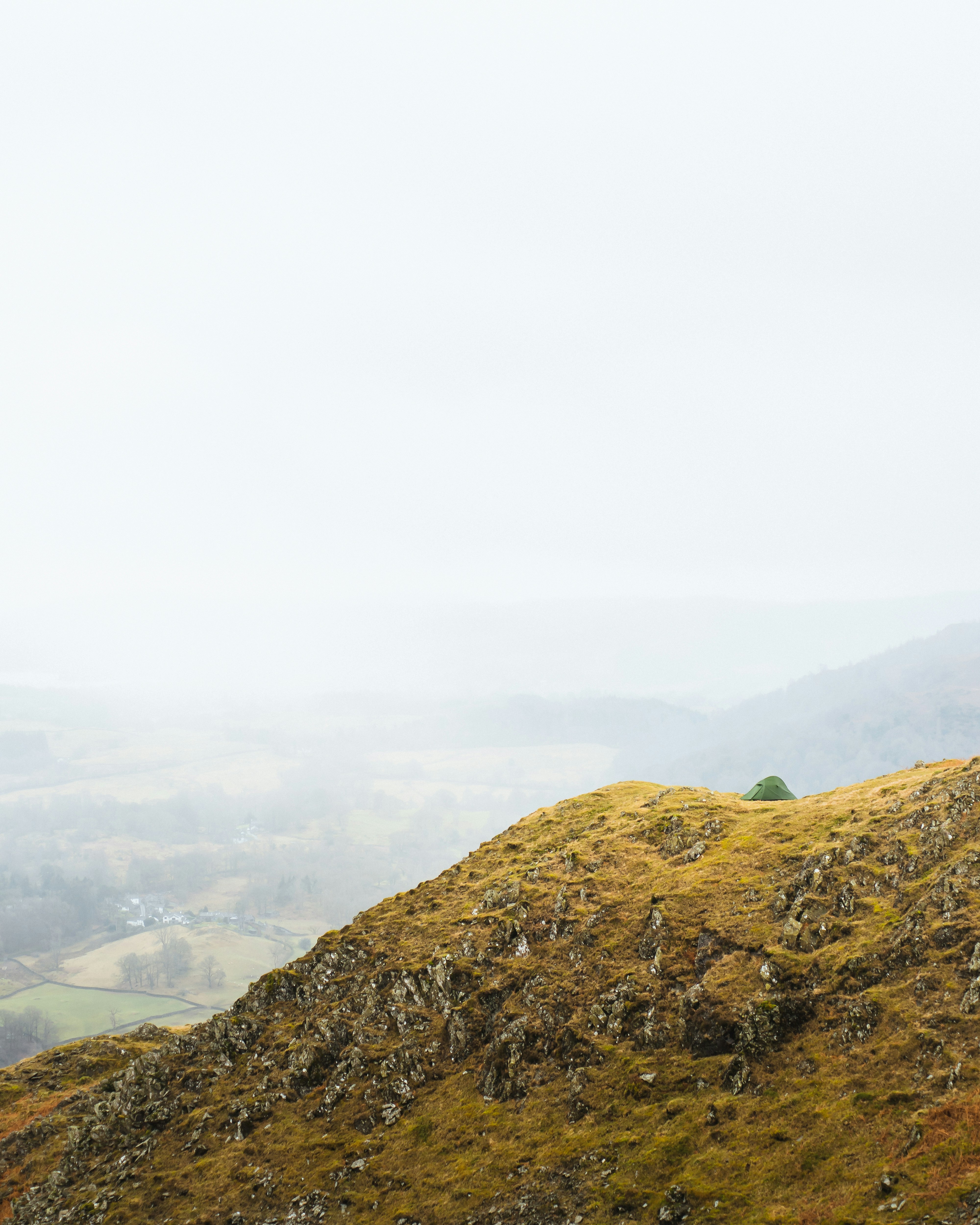 a man standing on top of a lush green hillside