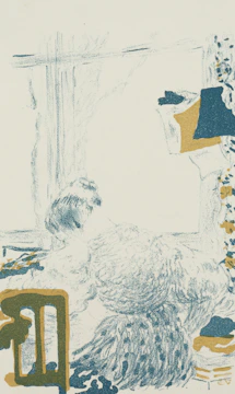 A close-up of a pencil sketch showing a serene figure seated by a window.