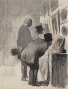 A professional appraiser carefully examining a valuable painting.