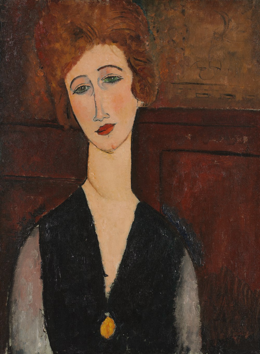 uma pintura de uma mulher com cabelos ruivos