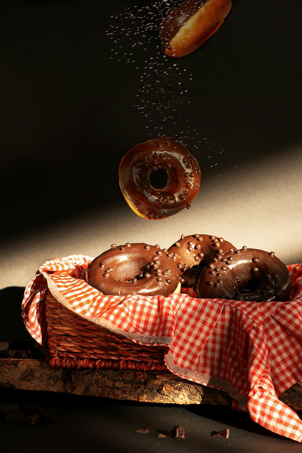 a basket filled with donuts on top of a table