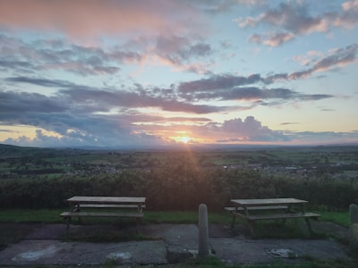 Sunset over a scenic location with available plots.