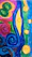 A close-up of a vibrant abstract painting filled with swirling colors.