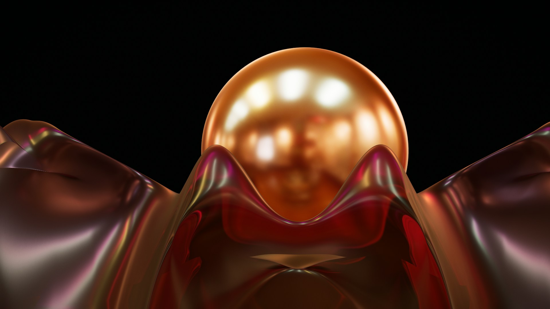 a golden sphere is surrounded by shiny material