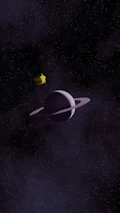 Screenshot of the space realm with stars and planets surrounding the flying bird.