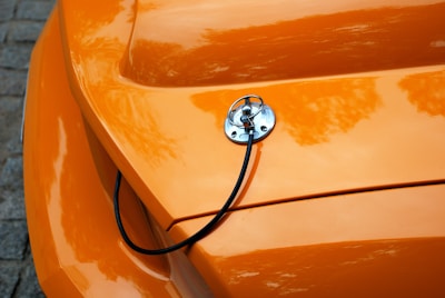 a close up of the hood of a car