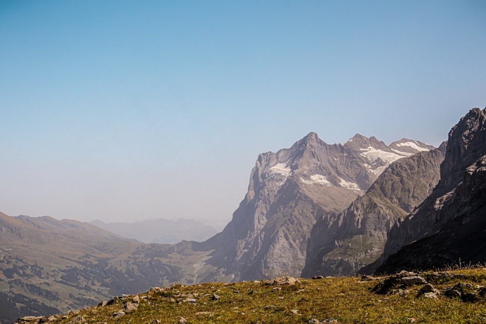 a man standing on top of a lush green hillside