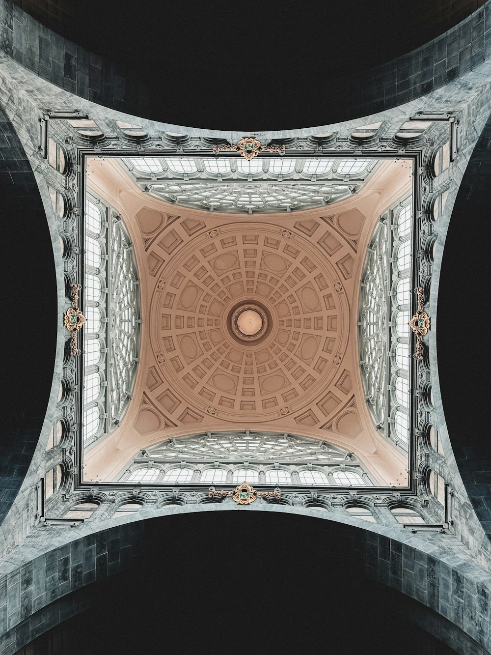 an overhead view of the ceiling of a building