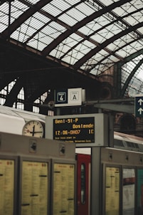 Detailed railway timetable displayed on a digital screen.