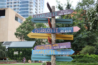 a street sign with many different colored signs on it