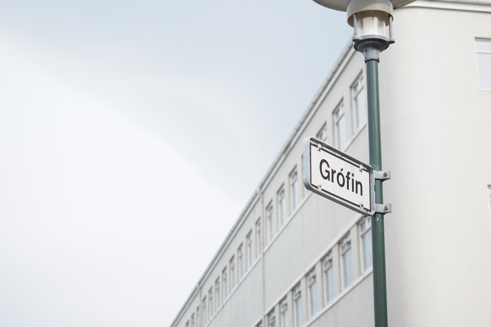 a street sign on a pole in front of a building