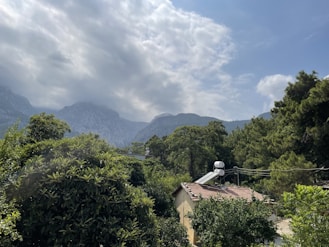 A serene eco-farm landscape with solar panels and water tanks under a clear sky.