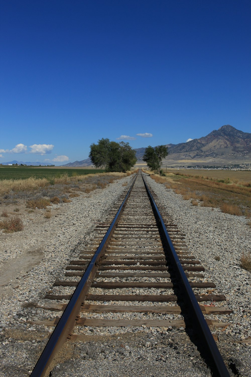a train track running through a desert landscape