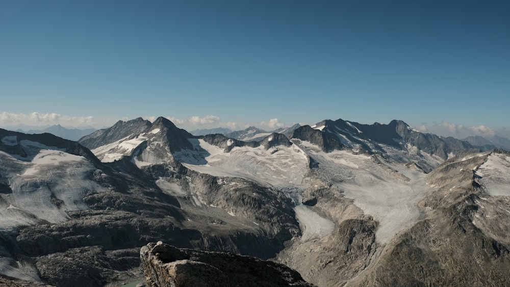 a mountain range with snow covered mountains in the background