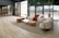 A bright, modern living room featuring minimalist furniture and natural light.