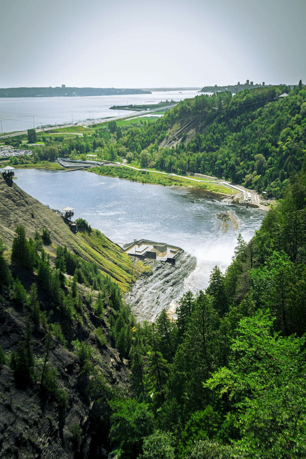 a large body of water surrounded by trees