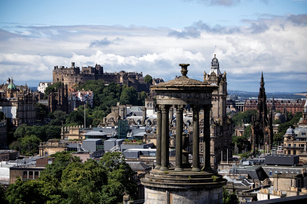 a view of a city with a clock tower