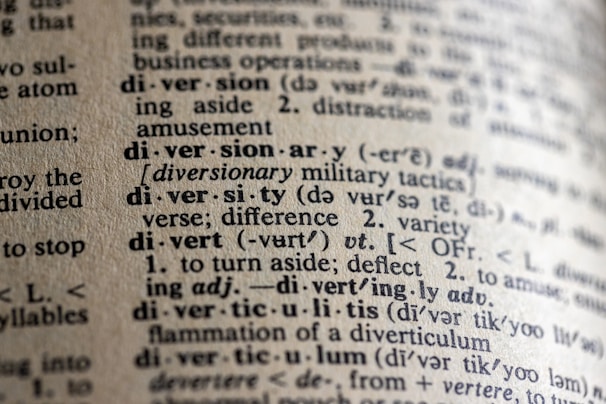 a close up of a book with a lot of words on it